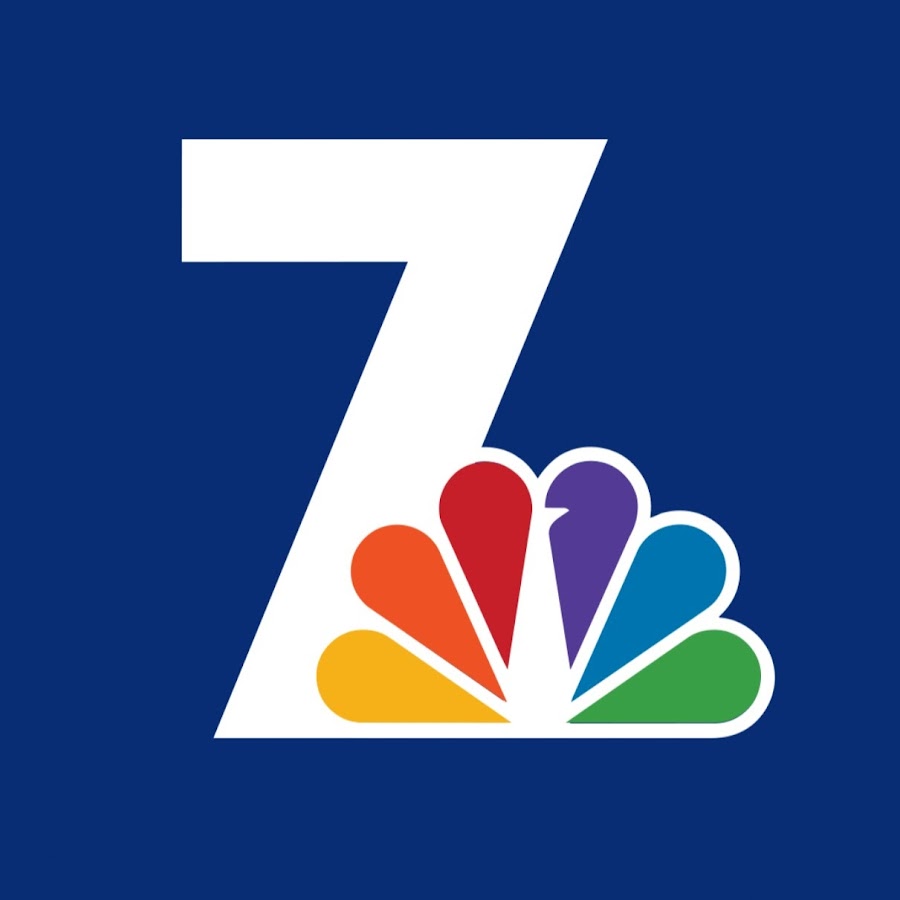 nbc 7 logo - text "7" + nbc rainbow logo; blue background